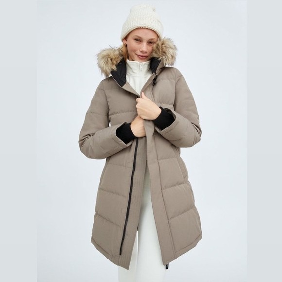 Aritzia Tna The Powder Parka Mid Length Jacket Taupe Goose Down LIKEW NEW SMALL - Picture 4 of 12